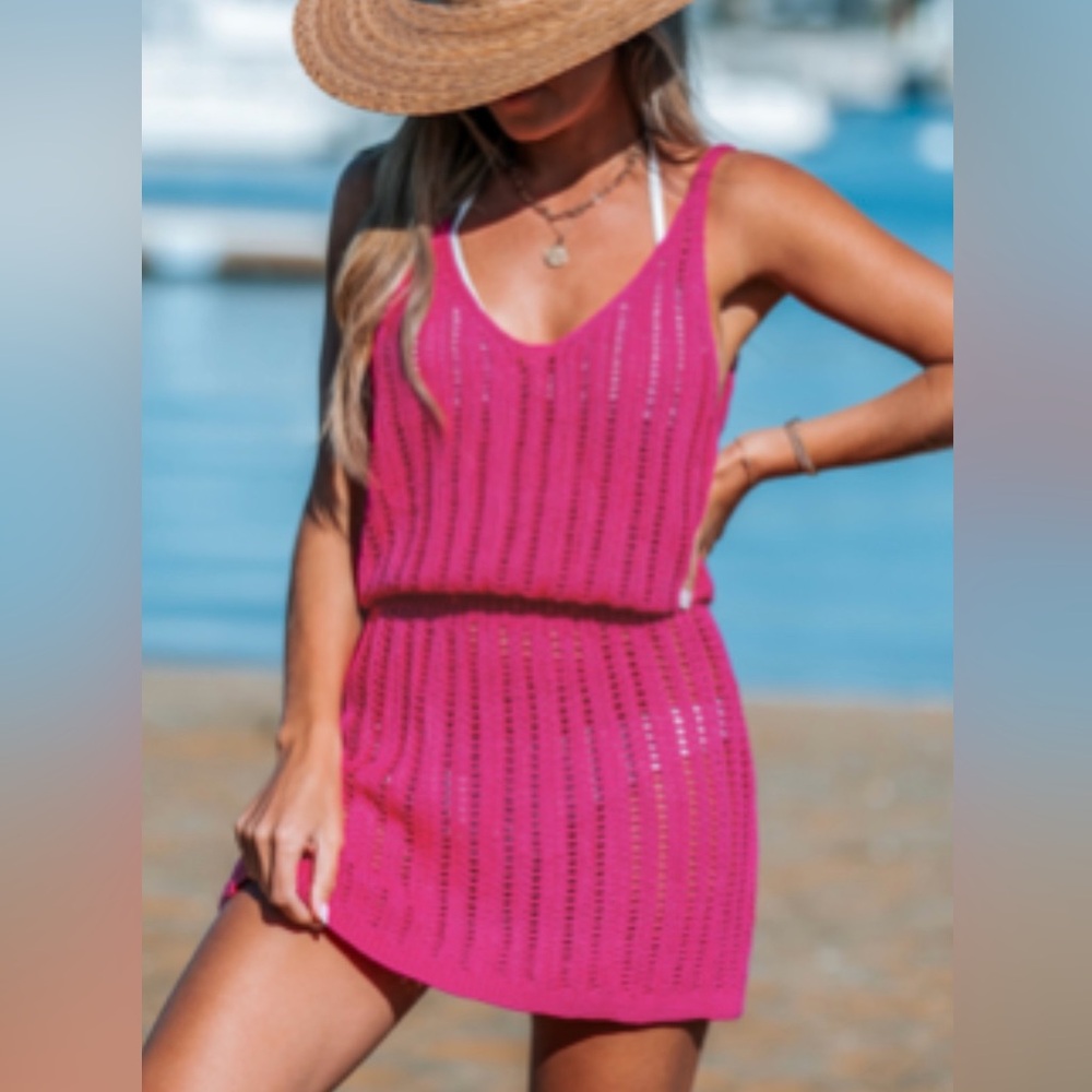 Vibrant Pink Knit Beach Dress, cover up , new without tag , CUPSHE